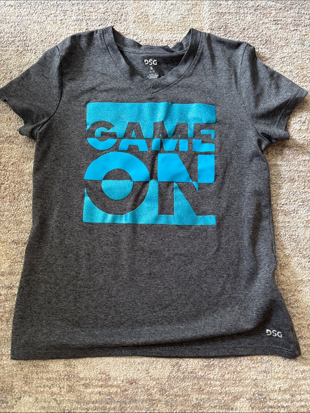 DSG Dark Gray Tee with Bright Teal 'GAME ON' Graphic